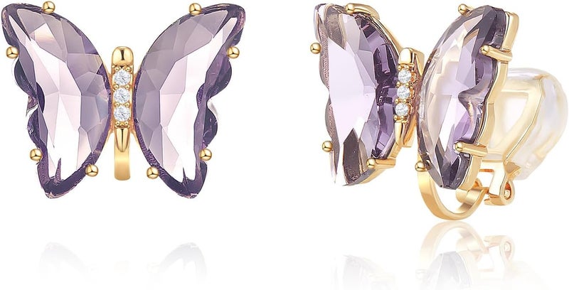 YOQUCOL Butterfly Shape Crystal Clip On Earrings Non Pierced Golden Stud for Women - Image 1